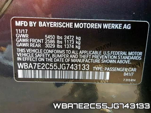 WBA7E2C55JG743133 фото 2