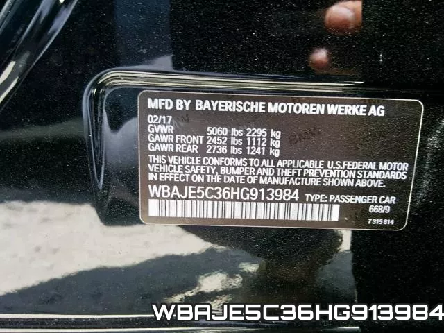 WBAJE5C36HG913984 фото 2