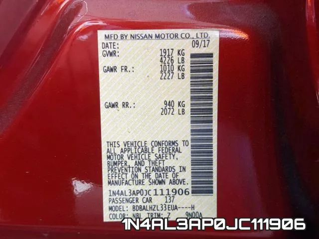 1N4AL3AP0JC111906 фото 2