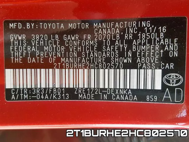 2T1BURHE2HC802570 фото 2
