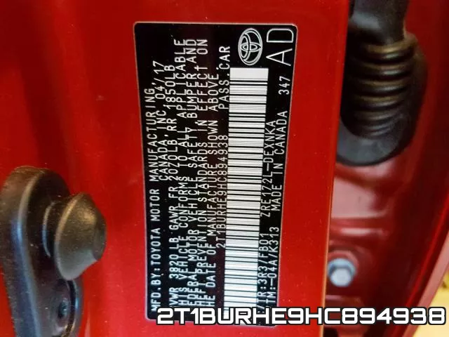 2T1BURHE9HC894938 фото 2