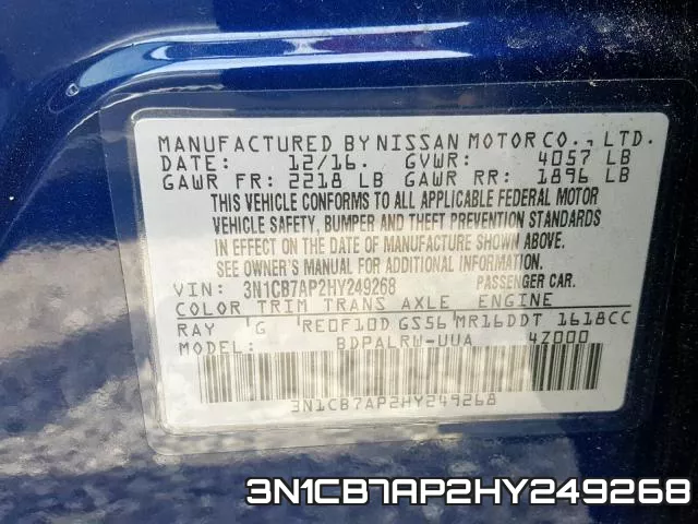 3N1CB7AP2HY249268 фото 2