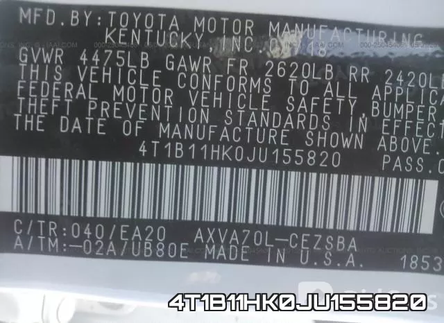 4T1B11HK0JU155820 фото 10