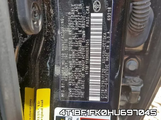 4T1BF1FK0HU697045 фото 2