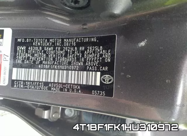 4T1BF1FK1HU310972 фото 10