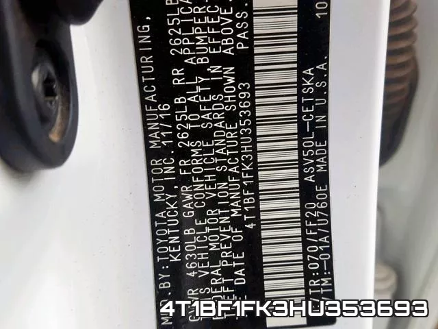 4T1BF1FK3HU353693 фото 2