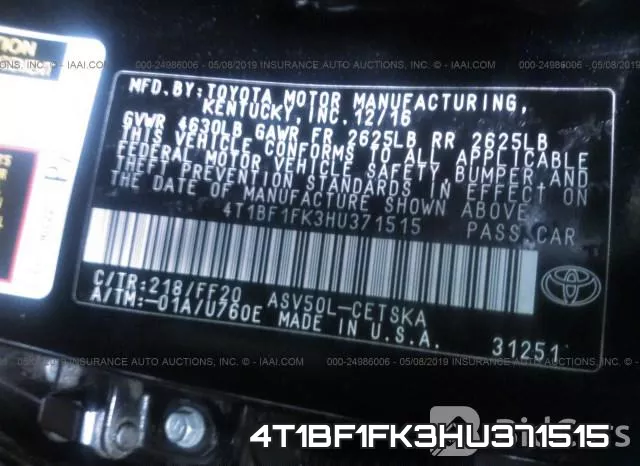 4T1BF1FK3HU371515 фото 10
