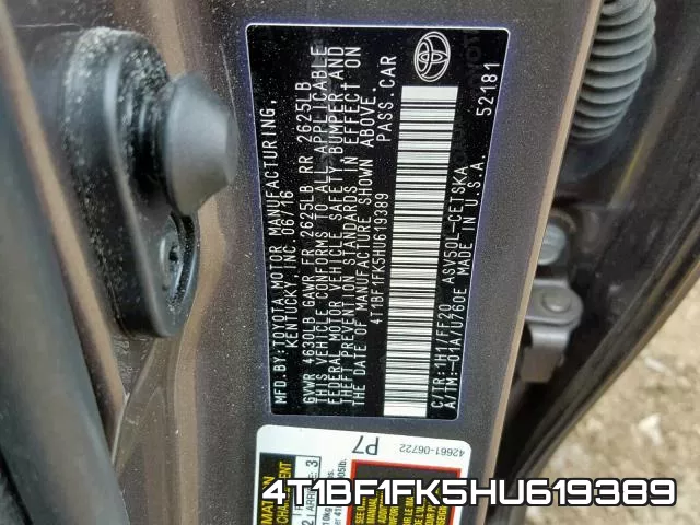 4T1BF1FK5HU619389 фото 2