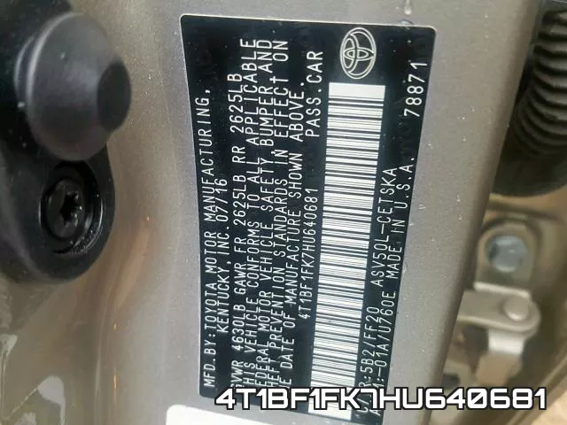4T1BF1FK7HU640681 фото 2