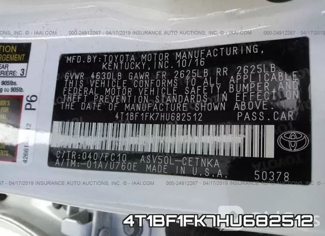 4T1BF1FK7HU682512 фото 9