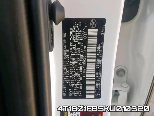 4T1BZ1FB5KU010320 фото 2