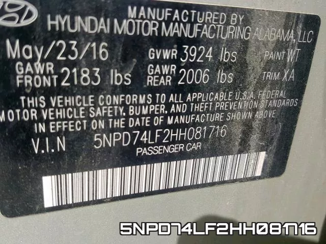 5NPD74LF2HH081716 фото 2