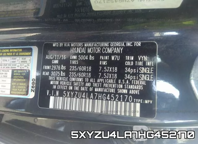 5XYZU4LA7HG452170 фото 10