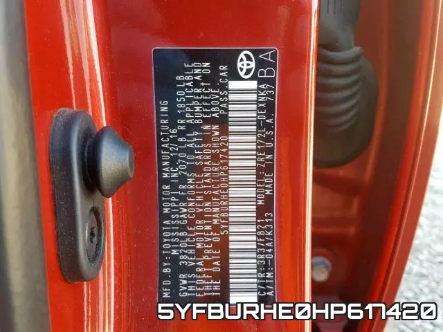 5YFBURHE0HP617420 фото 2