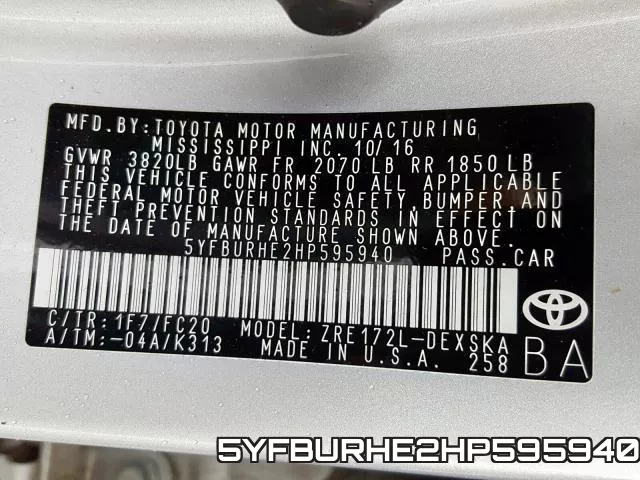 5YFBURHE2HP595940 фото 2