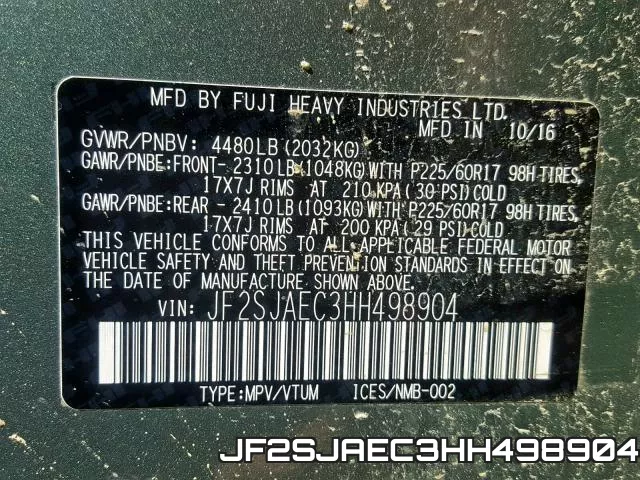 JF2SJAEC3HH498904 фото 2