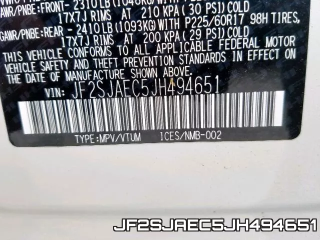 JF2SJAEC5JH494651 фото 2