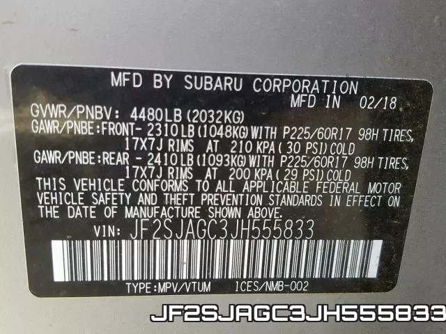 JF2SJAGC3JH555833 фото 2