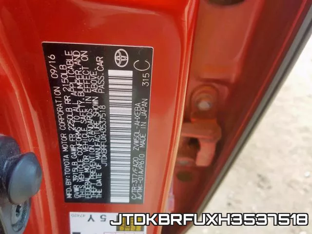 JTDKBRFUXH3537518 фото 2