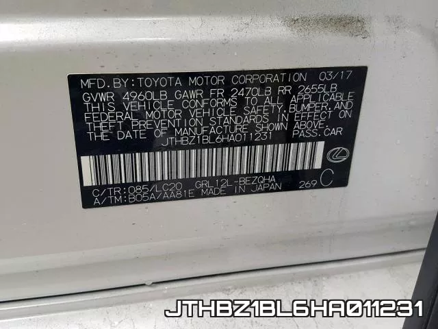 JTHBZ1BL6HA011231 фото 2