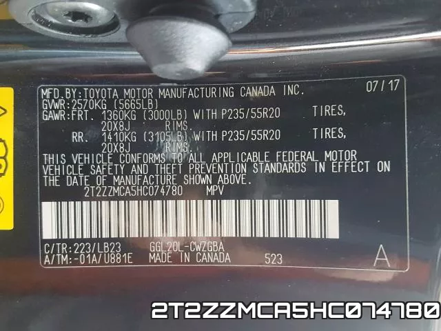 2T2ZZMCA5HC074780 фото 2