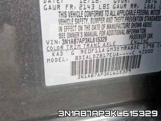 3N1AB7AP3KL615329 фото 2