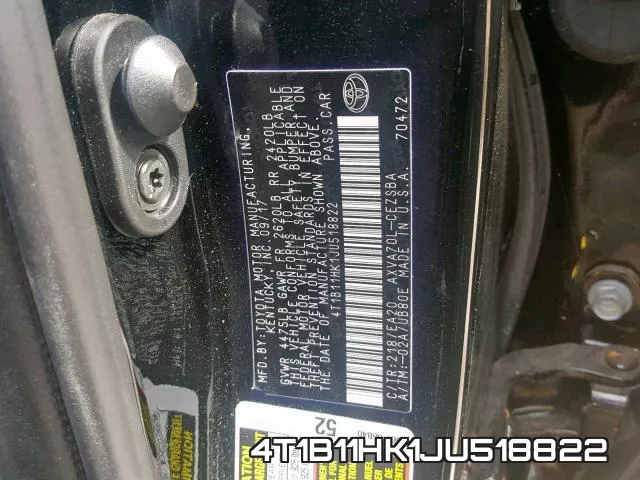 4T1B11HK1JU518822 фото 2
