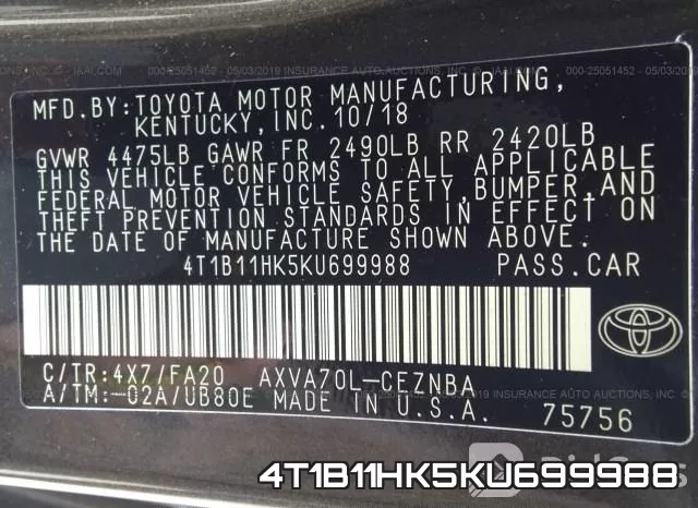4T1B11HK5KU699988 фото 10