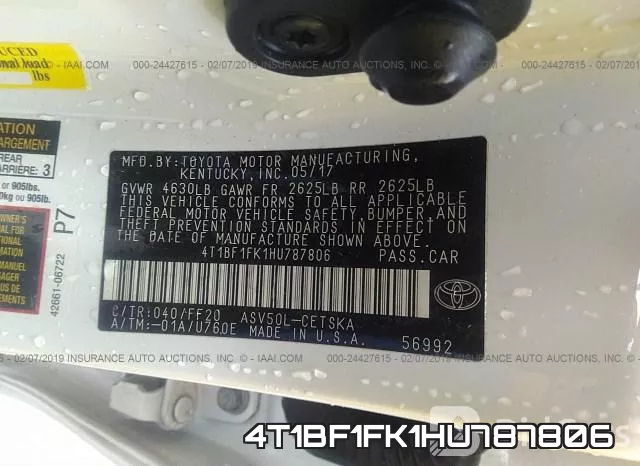 4T1BF1FK1HU787806 фото 10