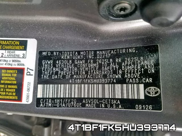 4T1BF1FK5HU393774 фото 2