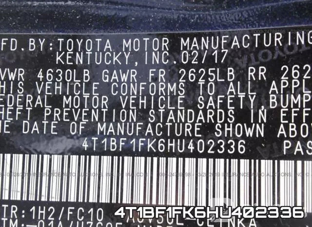 4T1BF1FK6HU402336 фото 10
