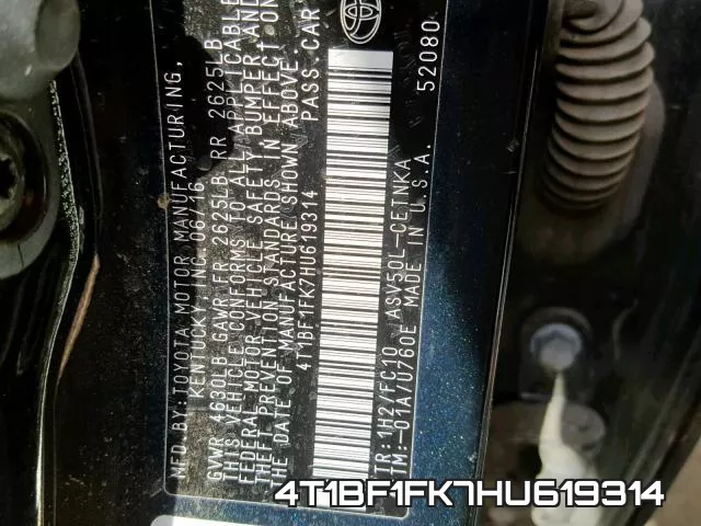 4T1BF1FK7HU619314 фото 2