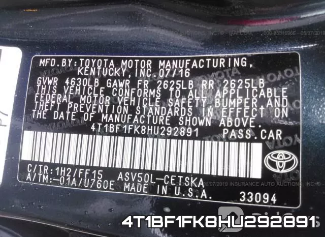 4T1BF1FK8HU292891 фото 10