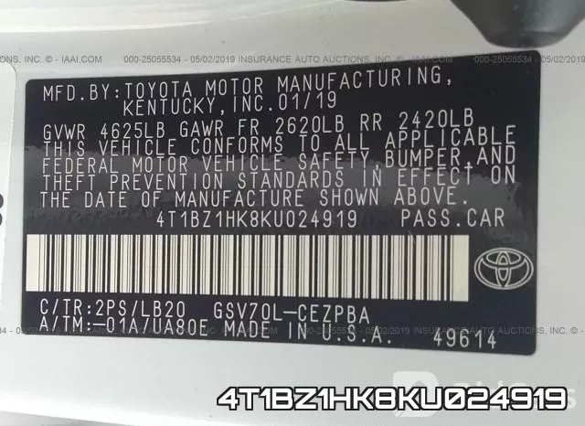 4T1BZ1HK8KU024919 фото 10