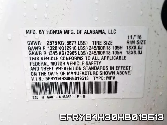 5FRYD4H30HB019513 фото 2