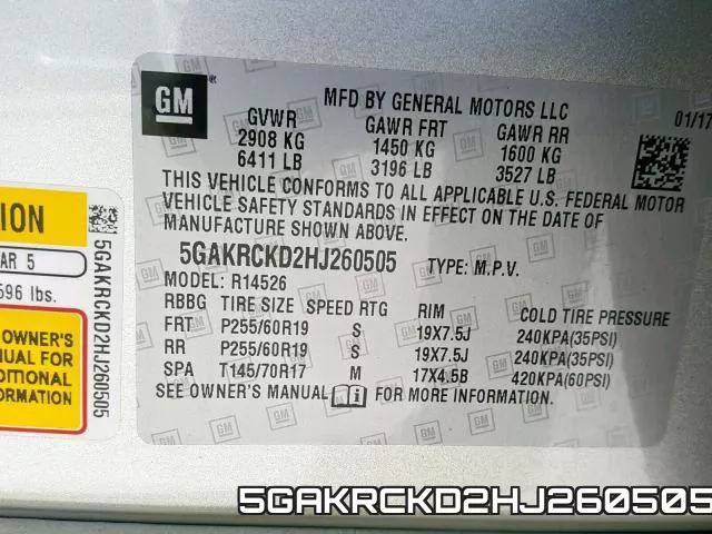 5GAKRCKD2HJ260505 фото 2