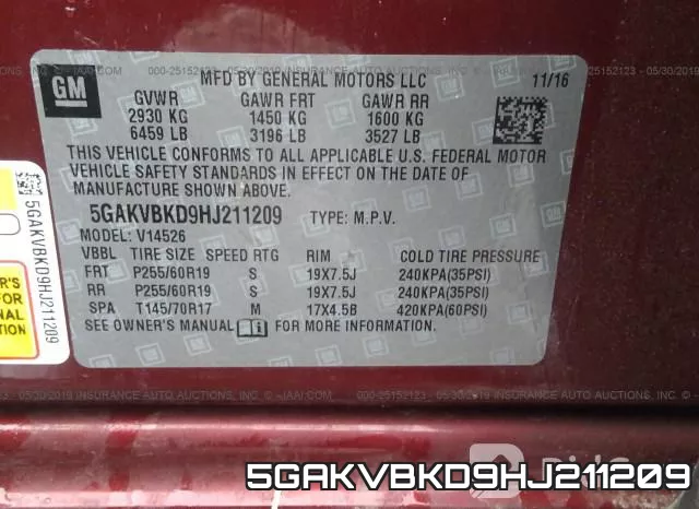 5GAKVBKD9HJ211209 фото 10
