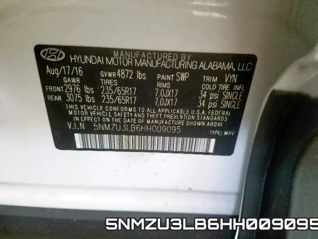 5NMZU3LB6HH009095 фото 2