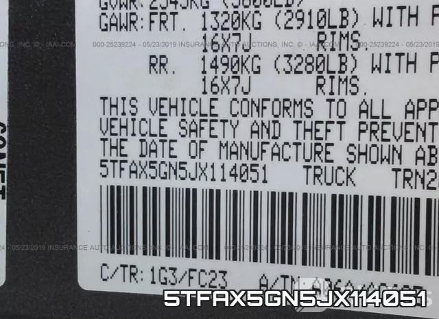 5TFAX5GN5JX114051 фото 10