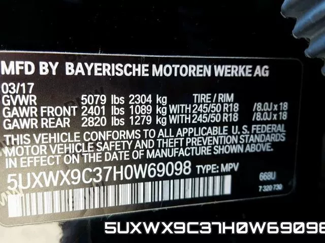 5UXWX9C37H0W69098 фото 2