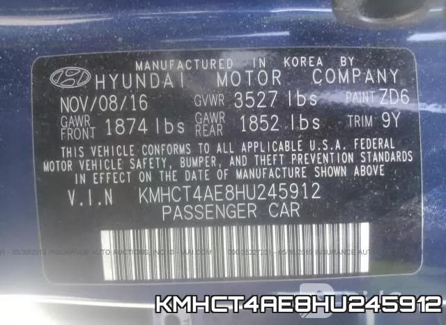 KMHCT4AE8HU245912 фото 9
