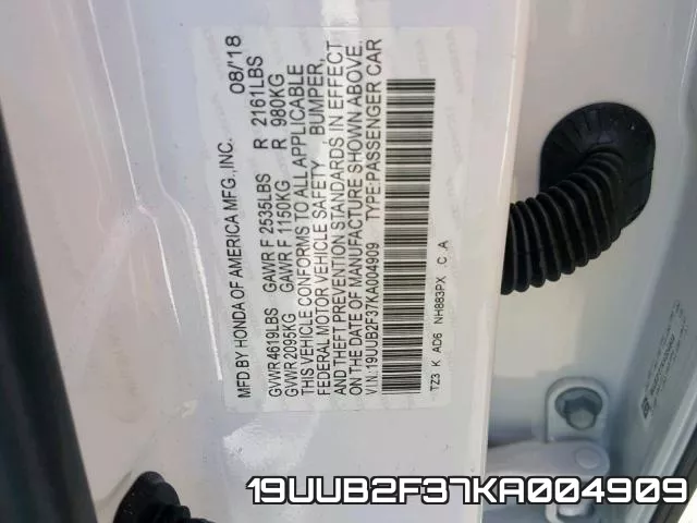 19UUB2F37KA004909 фото 2