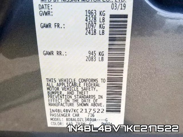 1N4BL4BV7KC217522 фото 2