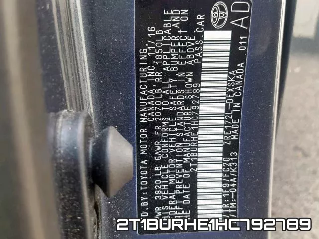 2T1BURHE1HC792789 фото 2
