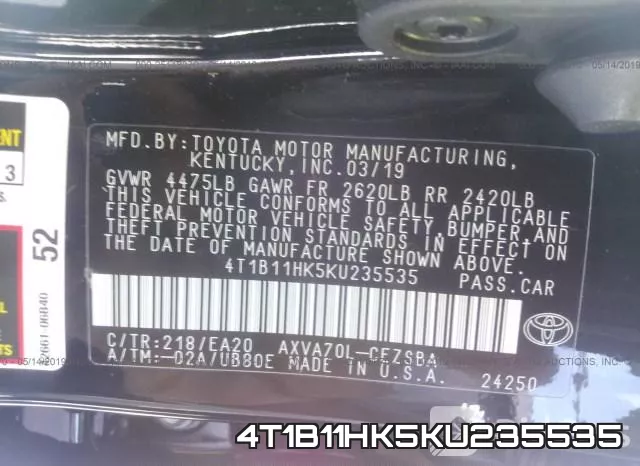 4T1B11HK5KU235535 фото 10