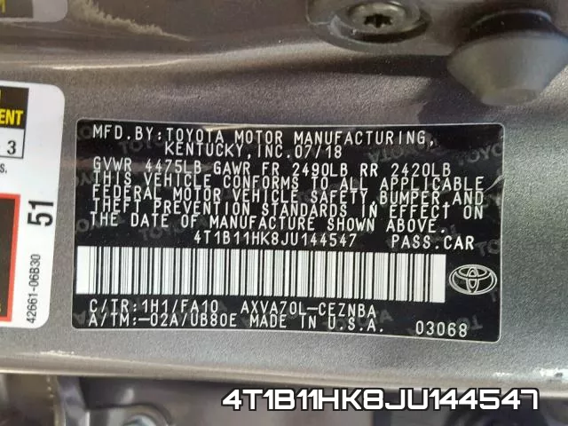 4T1B11HK8JU144547 фото 2