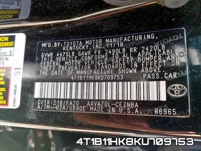 4T1B11HK8KU709753 фото 9