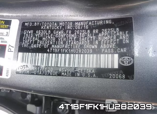 4T1BF1FK1HU282039 фото 10