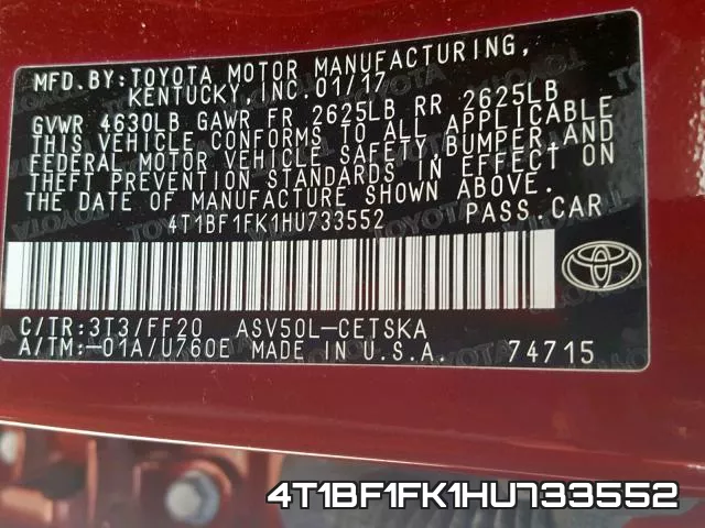 4T1BF1FK1HU733552 фото 2