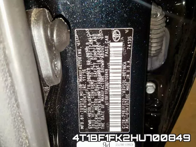 4T1BF1FK2HU700849 фото 2